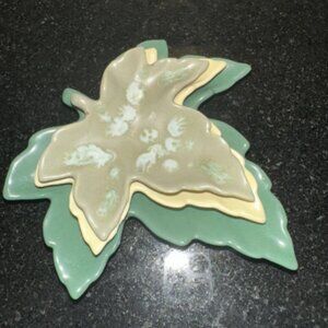 Set Of 3 Ceramic Leaf Decorative Trinket Dishe